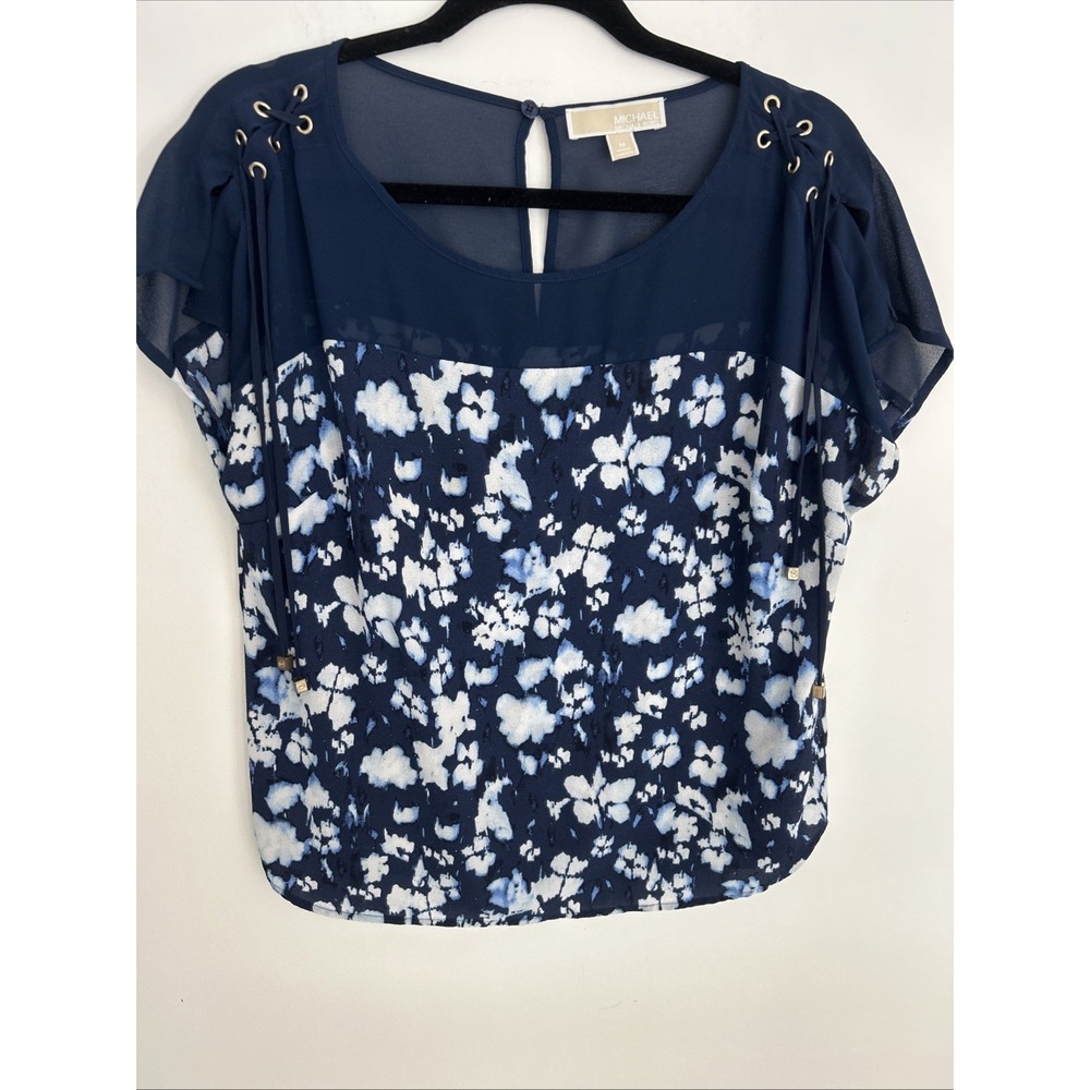 Michael Kors Women's Medium Navy Short Sleeve Blouse